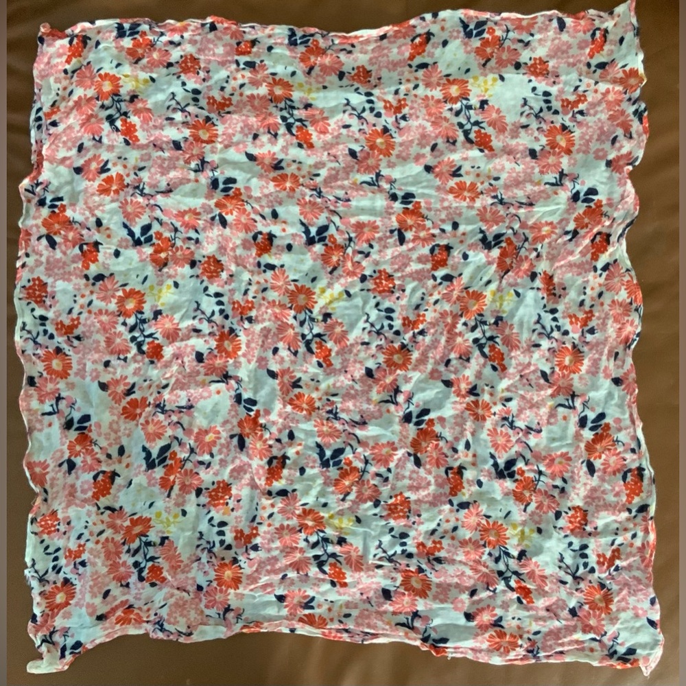 White floral small square scarf